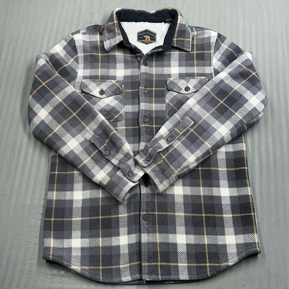 Freedom Foundry Men's Sherpa Fleece Lined Plaid Shacket Shirt Jacket Medium